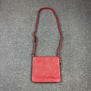 Fossil Red Pebbled Leather Crossbody Bag Purse Zip Top Adjustable Strap Red Gold
